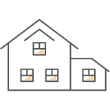 Double story house with annex icon